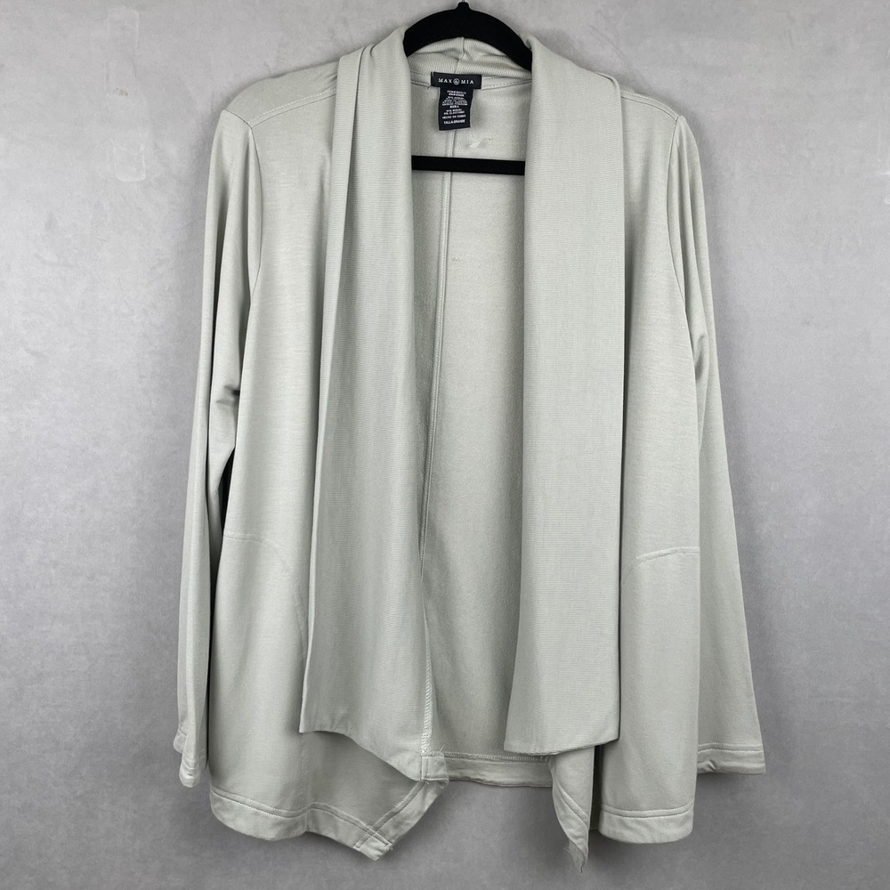 Max & Mia Womens L Light Sage Open Front Draped Cardigan Softcore Stretch Luxury